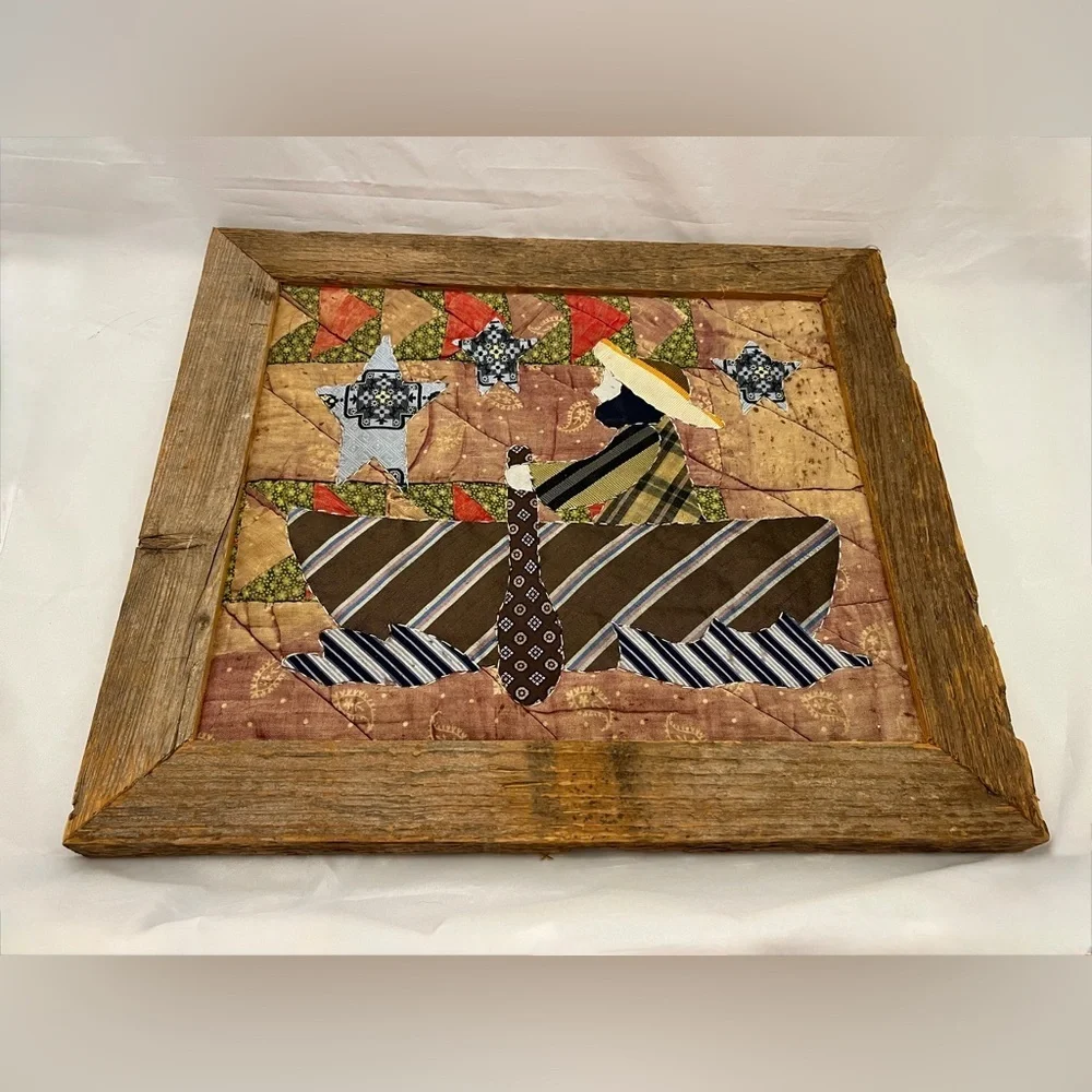 Handmade Quilt Folk Art Framed Wood Frame Wall Hanging